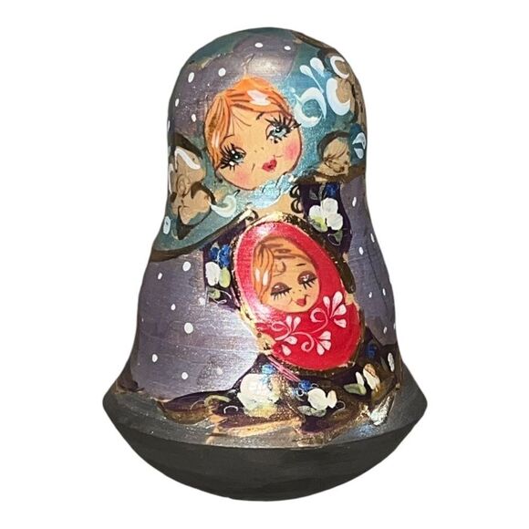 Roly Poly Musical Ukraine Style Petrykivka Weeble Wobble Woman - Picture 1 of 9